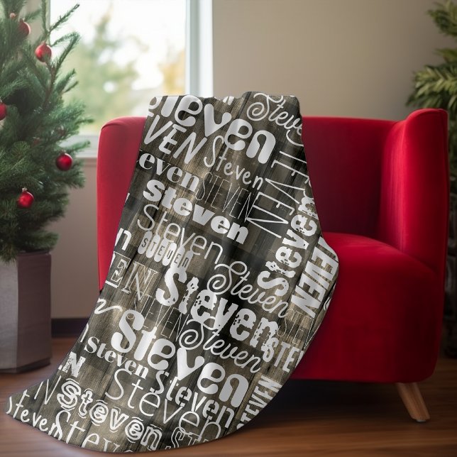 Couverture Polaire Métro Art tout texte tartan noir baffalo plaid (Créateur téléchargé)