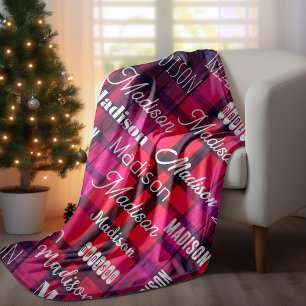 Couverture Polaire Métro Art tout texte tartan rose baffalo plaid