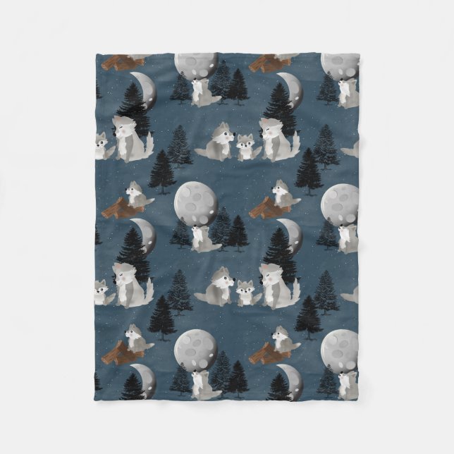 Couverture Polaire Meute de loups mignons, nuit dans les bois  (Devant)