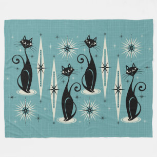 Couverture Polaire Mi-siècle Meow Retro Atomic Cats sur Blue LG Scal