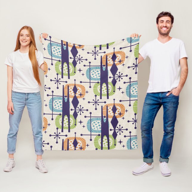 Couverture Polaire Mi-siècle moderne âge atomique Motif Abstrait (En situation)