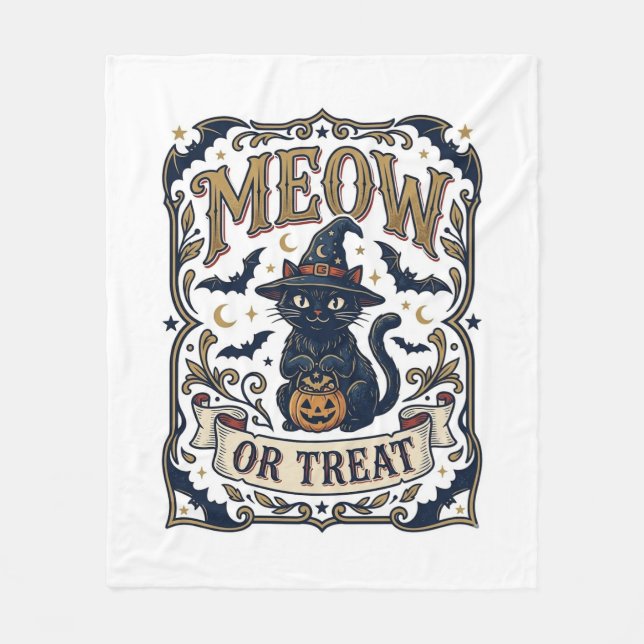 Couverture Polaire Miaou ou friandise Chat Halloween Chat effrayant V (Devant)