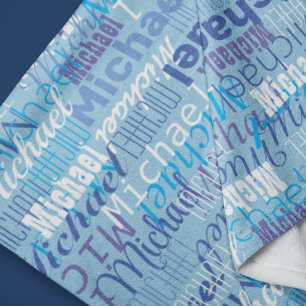 Couverture Polaire Michael Nom répété Couleurs Motifs de bleu