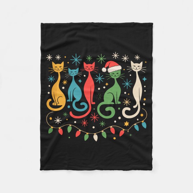 Couverture Polaire Mid Century Modern Look Cats Xmas Retro 50s 60s  (Devant)