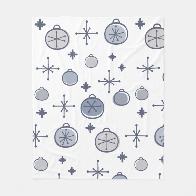Couverture Polaire Mid Century Moderne Rétro Art de Noël Argent (Devant)