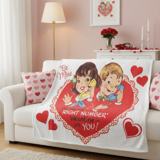 Couverture Polaire Mid-Century Vintage Retro Boy Girl Valentine's Day