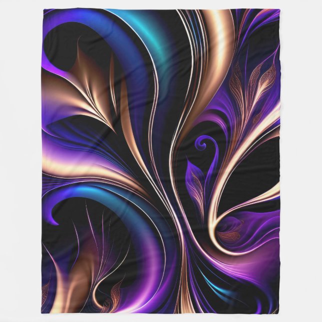 Couverture Polaire Midnight Bloom - Violet foncé, sarcelle et or Abst (Devant)