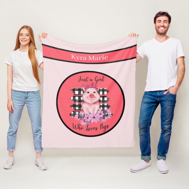 Couverture Polaire mignon amoureux de porc ajouter le nom Fleece Blan (En situation)