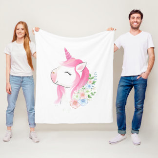 Couverture Polaire Mignon bébé licorne aquarelle personnalisé Na