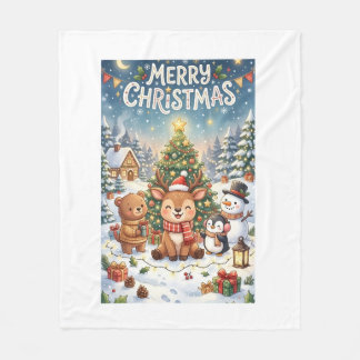 Couverture Polaire • Mignon Cerf de Noël de Dessin Animé et Amis Hive