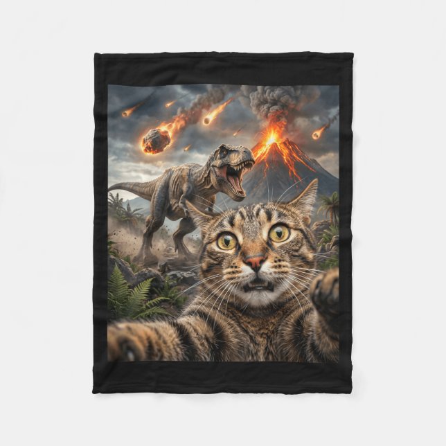 Couverture Polaire Mignon Chat Égoportrait T-Rex Dinosaure (Devant)