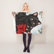 Mignon Chat Noir Écharpe Rouge Plaid en Laine - Dr