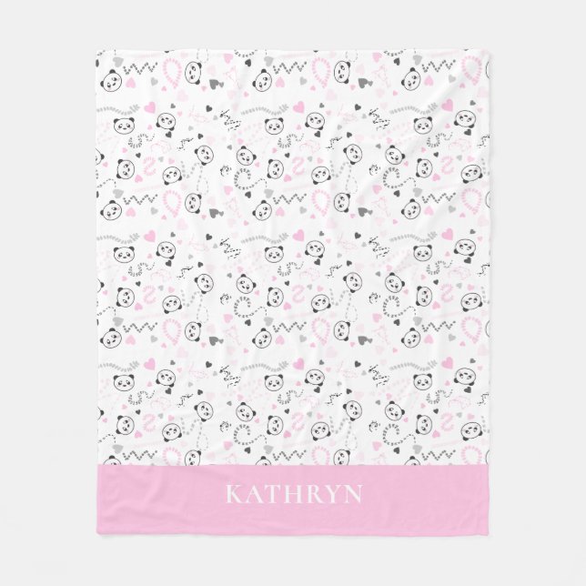 Couverture Polaire mignon coeur gris rose kawaii panda Baby Girl (Devant)