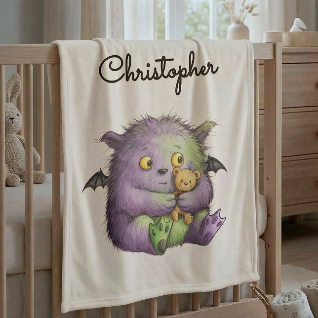 Couverture Polaire Mignon Copain Monstre Violet Vert Fluffy (Créateur téléchargé)