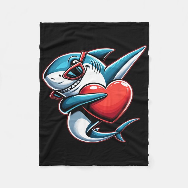 Couverture Polaire Mignon Drôle Cool Requin Dabbing Coeur Saint-Valen (Devant)