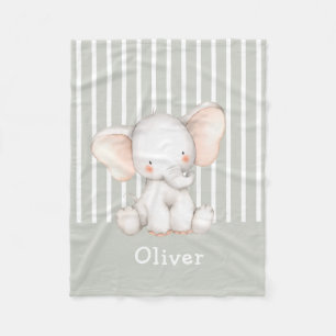 Couverture Polaire Mignon éléphant bébé aquarelle nom de l'enfant