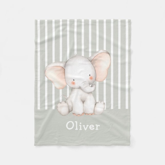 Couverture Polaire Mignon éléphant bébé aquarelle nom de l'enfant (Devant)