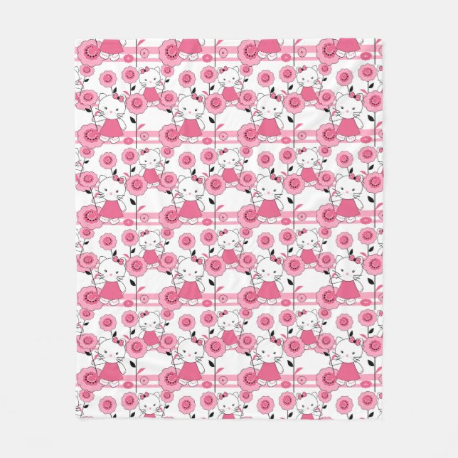 Couverture Polaire mignon enfants chaton rose blanc imprimé (Devant)