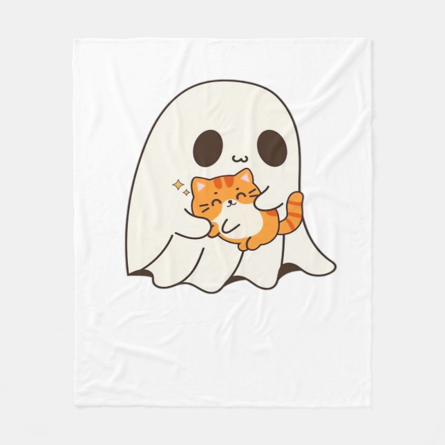 Couverture Polaire Mignon fantôme et chat, T-shirt classique Hallowee (Devant)