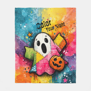 Couverture Polaire Mignon fantôme patchwork Art éclaboussé de couleur