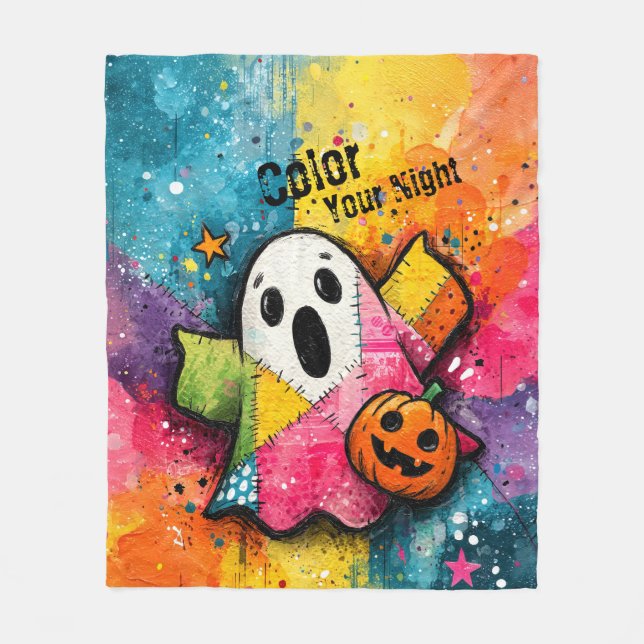 Couverture Polaire Mignon fantôme patchwork Art éclaboussé de couleur (Devant)