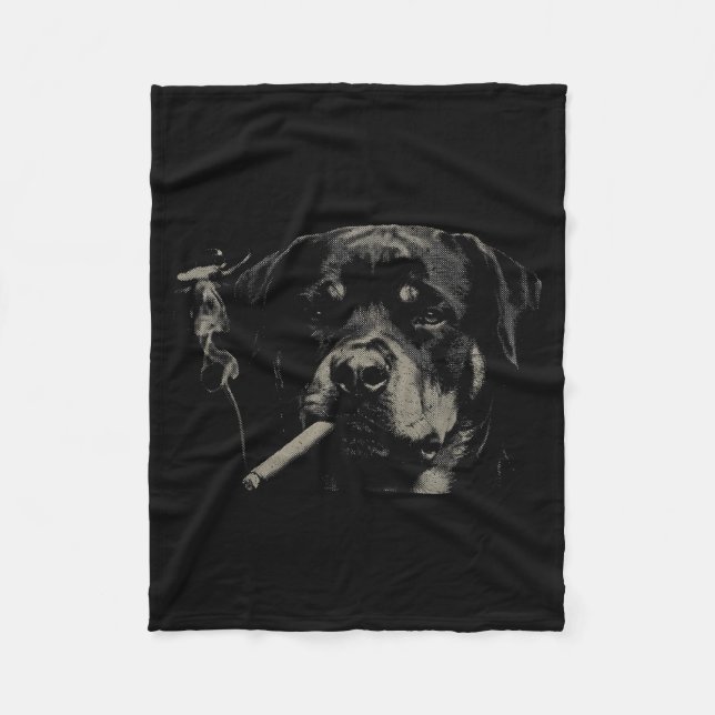 Couverture Polaire Mignon Mème de Chien Rottweiler Rétro Fumant (Devant)
