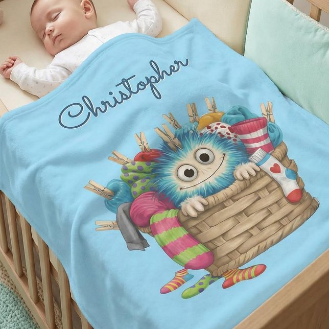 Couverture Polaire Mignon Monstre Chaussette Bleu Fluffy Design pour  (Créateur téléchargé)