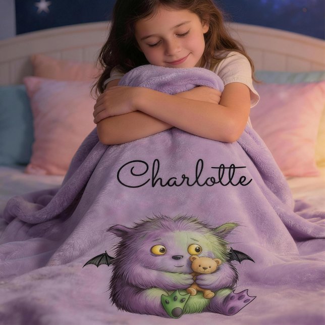 Couverture Polaire Mignon Monstre Fluffy Vert Violet Enfants (Créateur téléchargé)