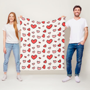 Couverture Polaire Mignon motif de coeurs dessinés à la main rouge et