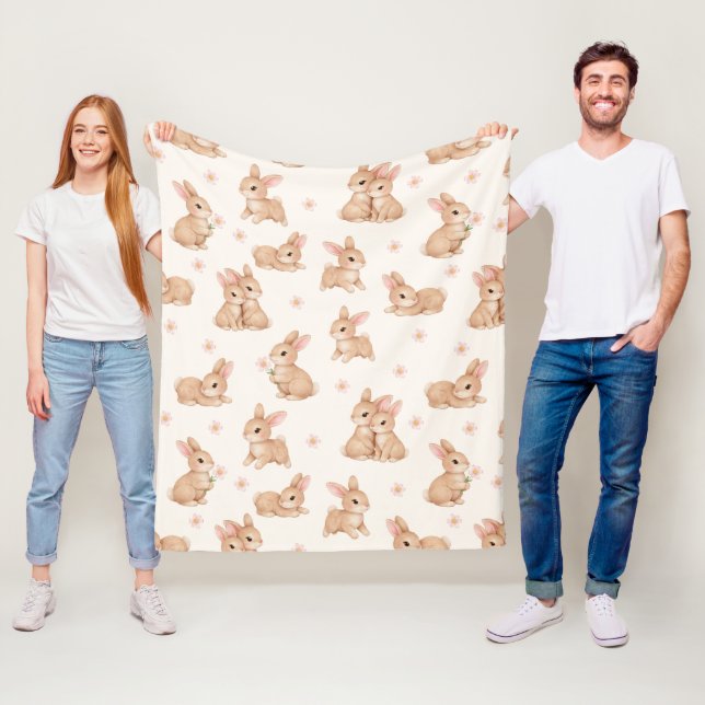Couverture Polaire Mignon motif de lapin bébé aquarelle  (En situation)