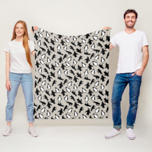 Couverture Polaire Mignon motif de manchot noir blanc sur fond gris