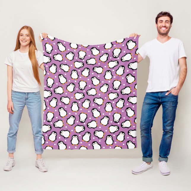Couverture Polaire Mignon motif de manchot violet (En situation)
