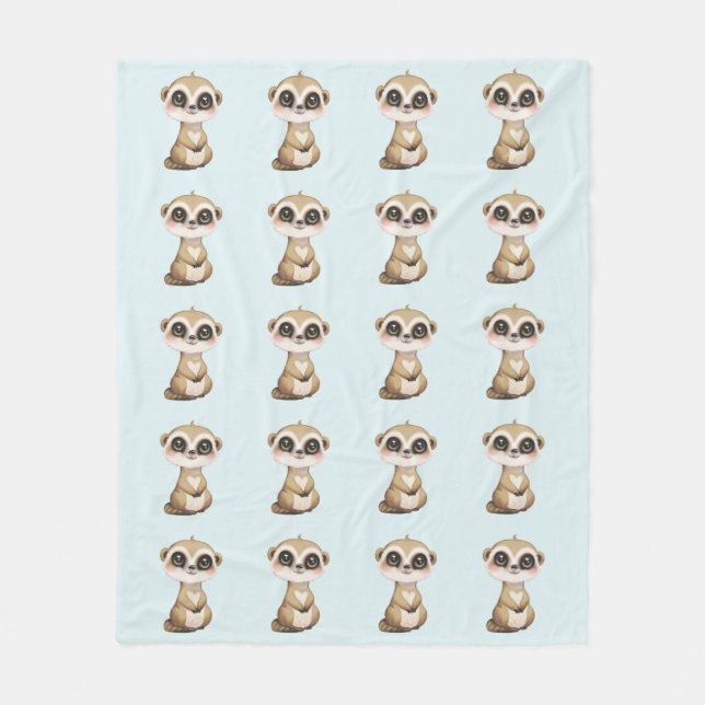 Couverture Polaire Mignon motif suricate sur fond bleu clair (Devant)