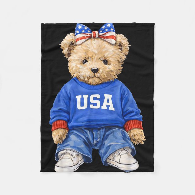Couverture Polaire Mignon ours patriotique États-Unis 4 juillet améri (Devant)