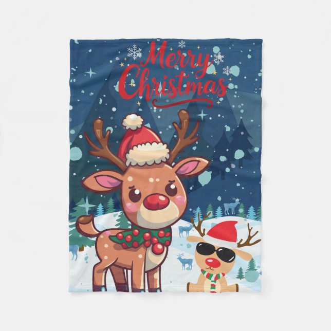 Couverture Polaire Mignon plaid de Noël rennes pour enfants (Devant)