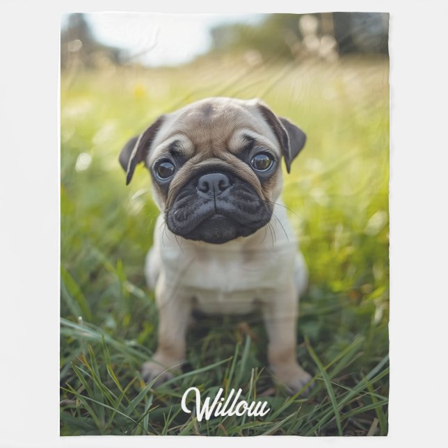 Couverture Polaire Mignon Pug Personnalisé (Devant)