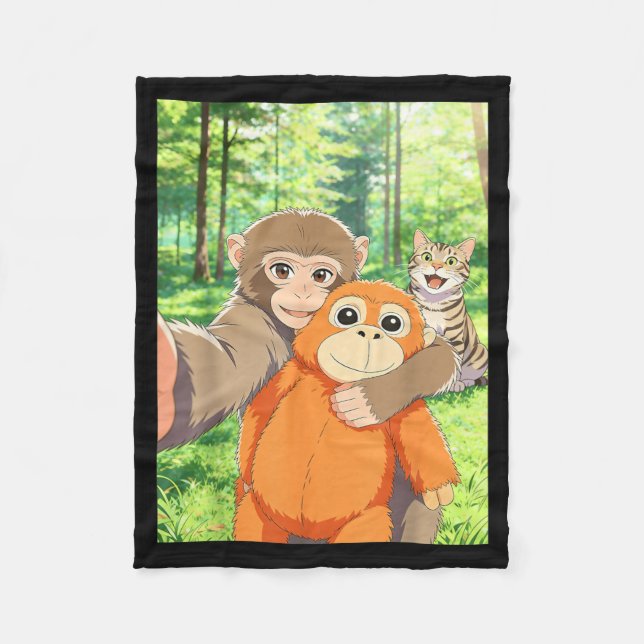 Couverture Polaire Mignon selfie de bébé singe avec un chat Mème tend (Devant)