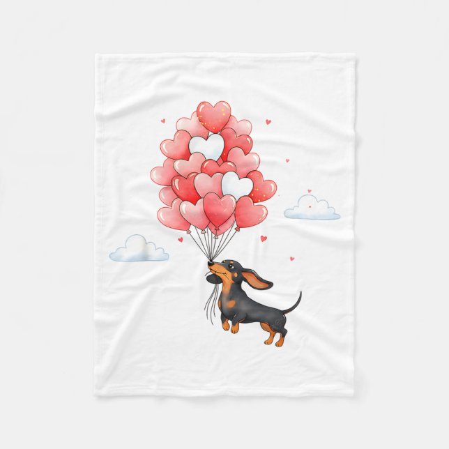 Couverture Polaire Mignon Teckel Saint-Valentin Cœur Ballon Amoureux  (Devant)