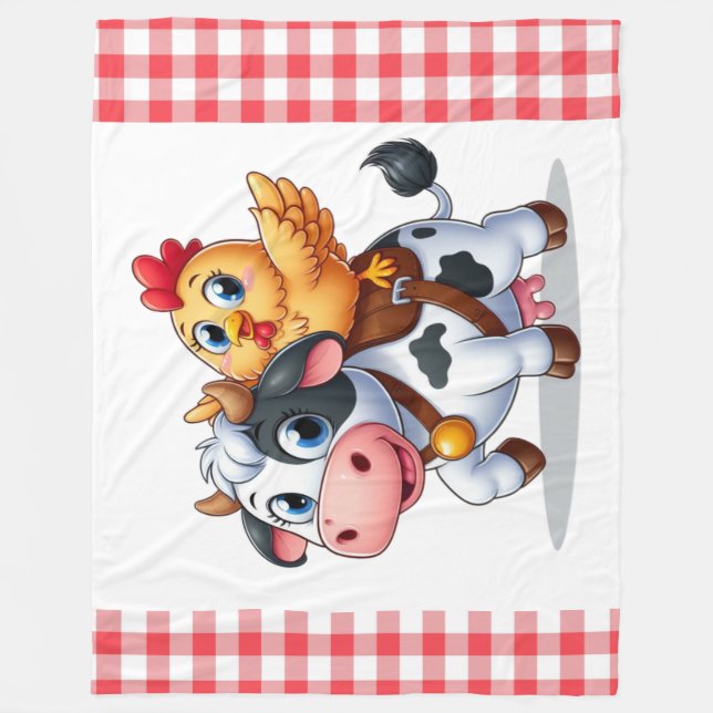 Couverture Polaire mignon vache/poulet caricature (Devant)