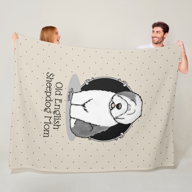 Couverture Polaire Mignonne chien OES Maman Vieux anglais Sheepdog Ma (En situation)