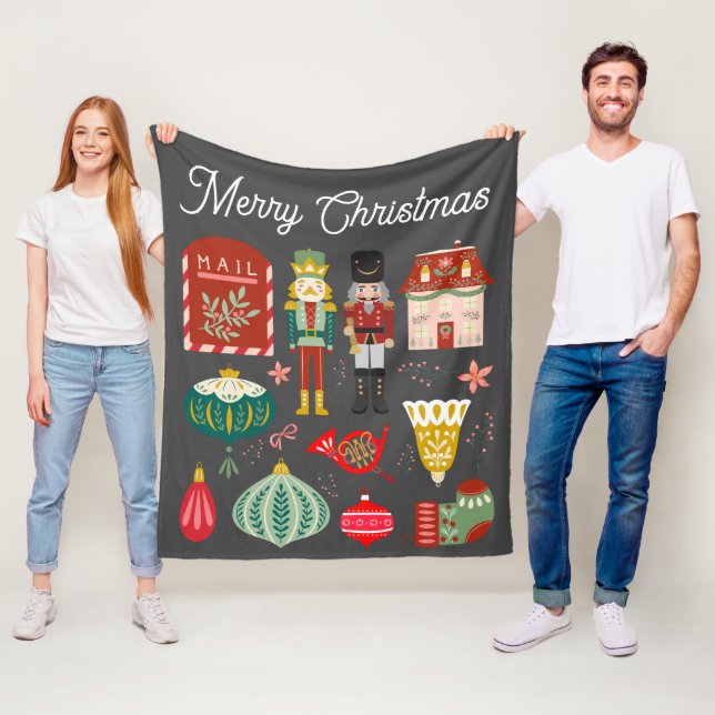 Couverture Polaire Mignonne fête Noisette motif Noël Rouge gris (En situation)