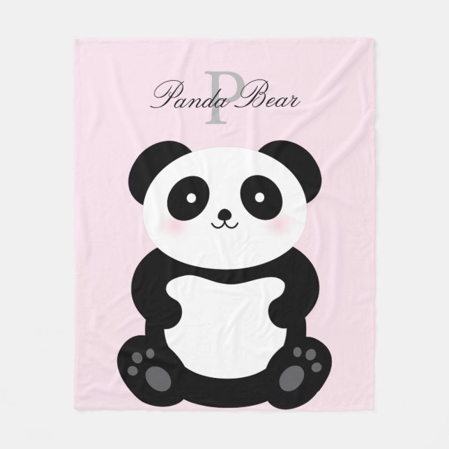 Couverture Polaire Mignonne fille bébé Panda Ours Monogramme (Devant)