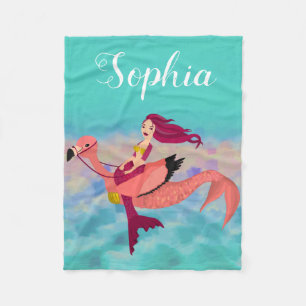 Couverture Polaire Mignonne fille mauve Flamant rose de sirène avec n