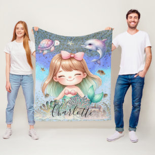 Couverture Polaire Mignonne Fille "Sirène Sous La Mer" Blonde Cheveux