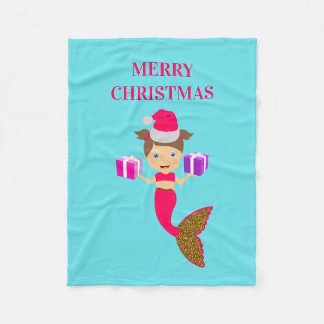 Couverture Polaire Mignonne Noël Sirène fille Santa Chapeau en mer (Devant)