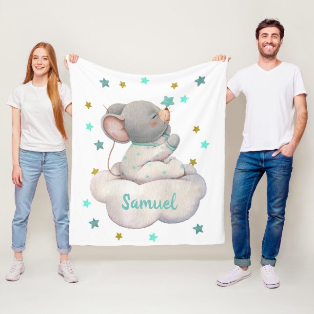 Couverture Polaire Mignonne nuage de souris pour bébé garçon (En situation)