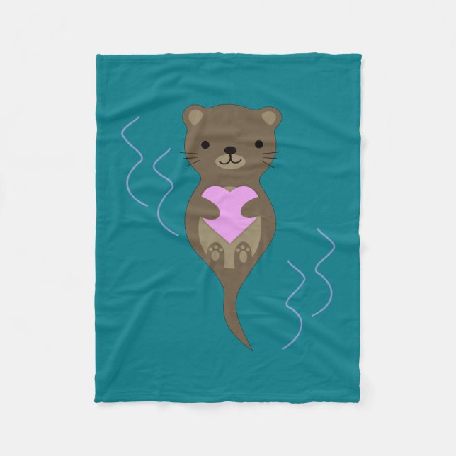Couverture Polaire Mignonne Otter embrasse un coeur rose (Devant)