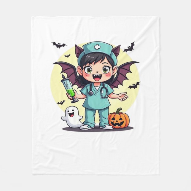Couverture Polaire Mignonne petite infirmière sorcière Halloween Prem (Devant)