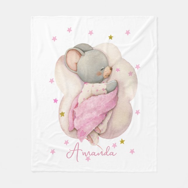 Couverture Polaire Mignonne petite souris dort sur un nuage (Devant)