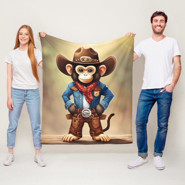 Couverture Polaire Mignonne singe en costume de cowboy (En situation)
